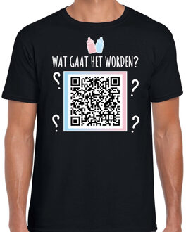 Gender reveal QR code shirt - wat wordt het - heren - zwart - meisje 2XL