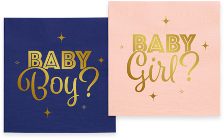 Gender Reveal Servetten Blauw Roze 33cm (20st) Multikleur - Print