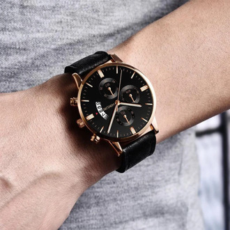 GENEVA 1 Leather watch men's watch high-end men's watch fashion sports watch quartz business watch calendar clock reloj hombre