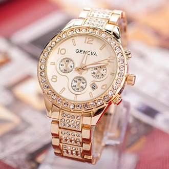 Geneva Women Fashion Luxury Crystal Quartz Watch Rose Gold Girls Gold ladies Hot Sale Flowers brand Bracelet Wristwatch New#YY