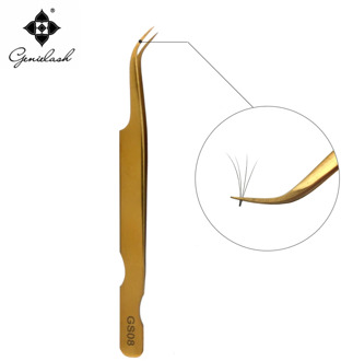 Genielash GS08 HONORABLE GOLDEN CURVED TWEEZERS Tools Especially for 3D Volume Mink Eyelash extension Lashes Free shipping