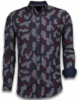 Gentile Bellini Italiaanse Overhemden - Slim Fit Overhemd - Blouse Dotted Camouflage Pattern - Zwart - Maten: L