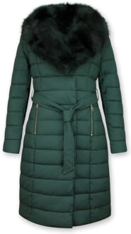 Gentile Bellini Lange Dames Winterjas Parka – Met Zwarte Faux Bontkraag– Groen Jassen dames Dames Jas