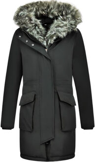 Gentile Bellini Lange Parka Jas Dames – Met Faux Bontkraag– Zwart Jassen dames Dames Jas Maat M