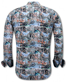 Gentile Bellini Overhemden met schilderij groen - maat M Veelkleurig