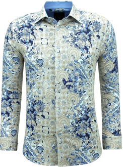 Gentile Bellini Print overhemden lange mouw slim fit Blauw - XL