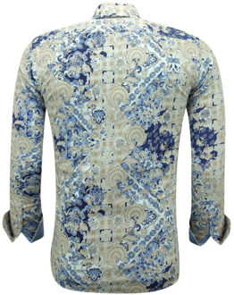 Gentile Bellini Print overhemden lange mouw slim fit - maat M Blauw