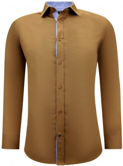 Gentile Bellini Zakelijke lange mouw nette slim fit Bruin - XXL