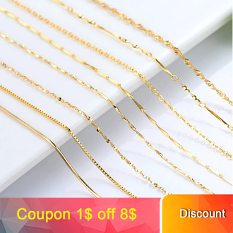 Genuine 14k Gold Color Necklace For Women Water Wave Chain Snake Bone/starry/Cross Chain 18 inches Necklace Pendant Fine Jewelry