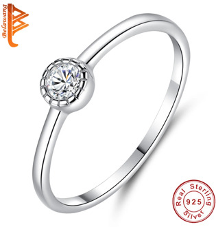 Genuine 925 Sterling Silver Cubic Zirconia Round Crystal Rings for Women Engagement Anniversary Finger Rings Jewelry Gift