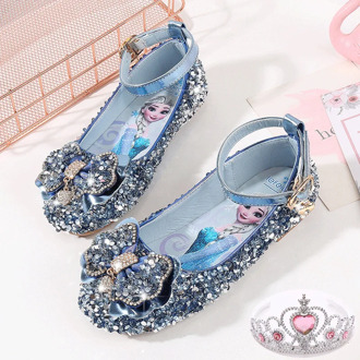 Genuine Frozen Elsa Crystal Shoes Soft Bottom Summer Autumn Girls Stage Catwalk Performance Flat Bottom Princess Shoes
