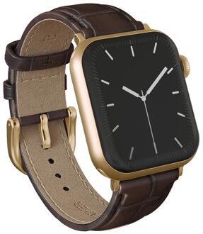 Genuine Leather Band voor de Apple Watch | 44/45/46/49 mm - Espresso / Gold Donkerbruin - 49 mm