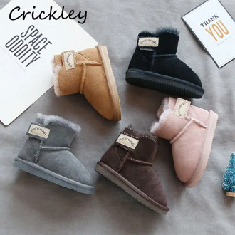 Genuine Leather Kids Snow Boots Fur Shearling Winter Warm Boots for Toddler Baby Boys Girls Soft Non Slip Children Wool Boots