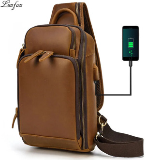 Genuine Leather Men Chest Pack Vintage crazy horse leather Summer Crossbody Bag Travel Sling Shoulder Bags iPAD Crossbody bags