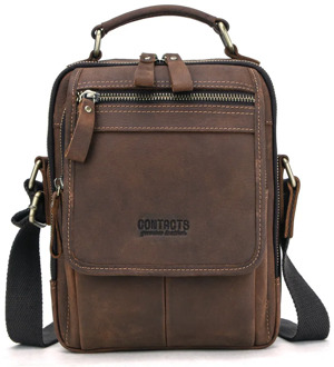 Genuine Leather Men's Messenger Handle Handbag Male Cross Body Bag for IPAD Man Crazy Horse Business Briefcase Big Shoulder Tote