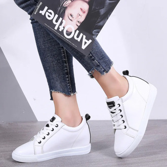 Genuine Leather Platform Shoes for Women Wedge Sneakers Lace-up Casual White Shoes Women Lace Up White Shoes Woman Sneakers