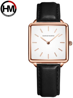 Genuine Leather Strap Japan Quartz Movement HM-108 Women Simple Design Top Luxury Brand Wristwatch Ladies Square Dial Watches