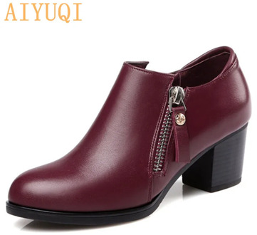 Genuine leather woman shoes 2020 autumn new deep mouth singles shoes cowhide thick with large size 35-43 of dress shoes