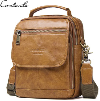 Genuine Leather Zipper Crossbody Bags For Casual Style Men Shoulder Bags With Phone Pocket Male Cow Leathe Flap Messenger Bags