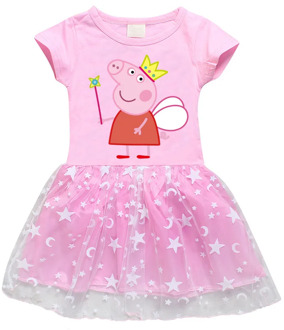 Genuine Peppa Pig Dress 2020 Girls Cotton Cartoon Stars Mesh Peppa Pig Short Sleeve Fashion Cute Princess Dress