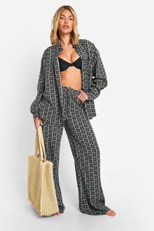Geo Printed Oversized Shirt And Trouser Beach Co-Ord, Black - 10