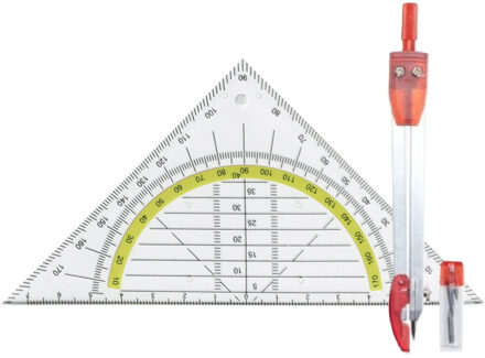 Geodriehoek 3x stuks met passer set - wiskunde school set - Wiskunde/rekenen - Schoolspullen