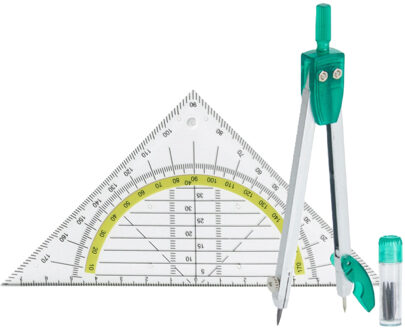 Geodriehoek 3x stuks met passer set - wiskunde school set - Wiskunde/rekenen - Schoolspullen