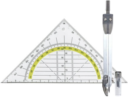 Geodriehoek 3x stuks met passer set - wiskunde school set - Wiskunde/rekenen - Schoolspullen