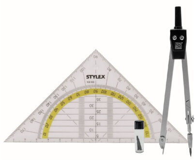 Geodriehoek met passer set - wiskunde school set - Wiskunde/rekenen benodigdheden - Schoolspullen