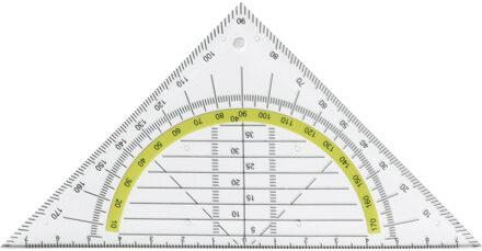 Geodriehoek Triangle met liniaal en gradenboog - 3x stuks - kunststof - 14 x 9 cm - wiskunde/school - Geodriehoeken Transparant