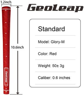 Geoleap Golf Grips Geheugen Punt Helpt Hand Plaatsing, Anti-Slip,Golf Club Grips, Standaard Maat, 4 Kleuren 8 Stuks Rood