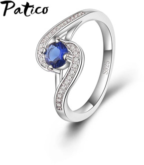 Geometric Women Luxury Blue Zirconia Rings 100% 925 Stamped Sterling Silver Rings High Quality Femme Rings Wholesale