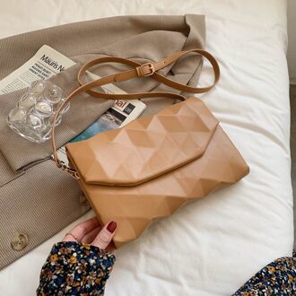 Geometrie Envelop Pu Lederen Crossbody Tassen Voor Vrouwen Zomer Luxe Vrouwelijke Schoudertas Effen Kleur Handtassen Purse Bruin