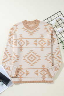 Geometrisch Brei Pullover Trui Ivoor