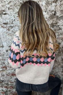 Geometrisch Patroon Gebreide Cardigan - maat XL Lichtgrijs