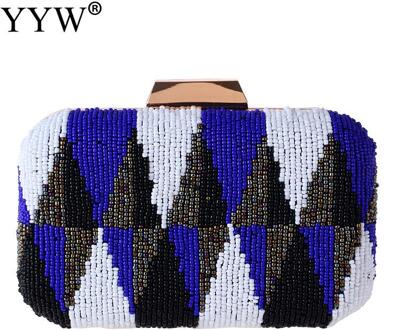 Geometrische Cluch Tas Vrouwen Wedding Handtas Contrast Kleur Avond Party Bruid Purse Kralen Wedding Koppelingen Desinger Handtas blauw