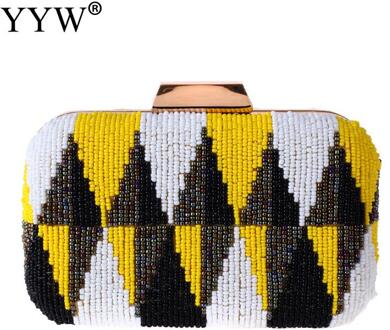 Geometrische Cluch Tas Vrouwen Wedding Handtas Contrast Kleur Avond Party Bruid Purse Kralen Wedding Koppelingen Desinger Handtas geel