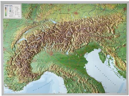 Georelief Alpen met voelbaar 3D reliëf, 77 x 55 x 2 cm