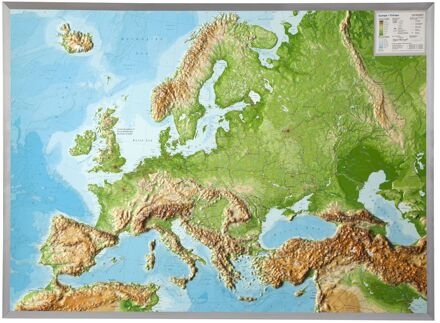 GeoReliëf Wandkaart Europa met voelbaar 3D reliëf, 77 x 55 x 2 cm