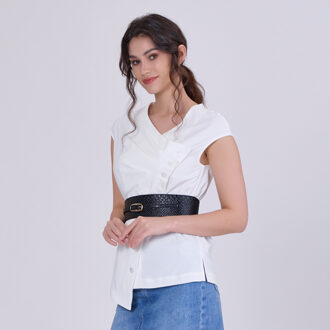 Geplooide asymmetrische top met dubbele borst - maat L Wit