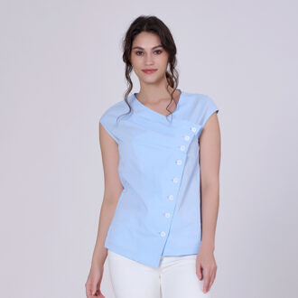 Geplooide asymmetrische top met dubbele borst - maat S Hemelsblauw