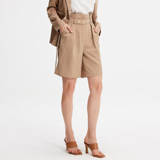 Geplooide bermuda met hoge taille Camel