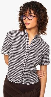 Geplooide Gingham Crop Top, Chocolate - 40