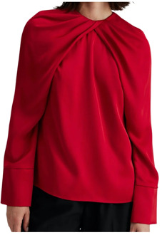 Geplooide halslijn blouse By Malina , Red , Dames - Xl,L,M,S,Xs