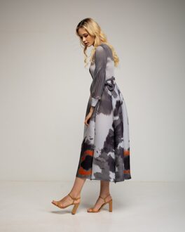 Geplooide midi-jurk met bloemenprint - maat Grijs