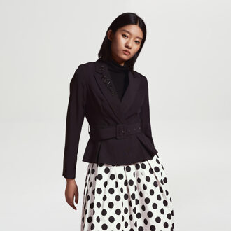 Geplooide rok op maatjack met borduurwerk Zwart