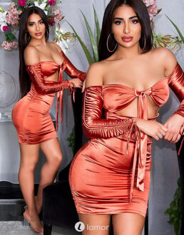 Geplooide satijnen off-shoulder jurk - Maat: S