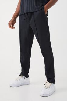 Geplooide Slim Fit Broek Met Elastische Tailleband, Black - XL