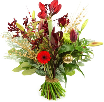 Geplukt kerstboeket rood - goud