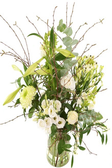 Geplukt wit boeket bloemen incl. melkbus vaas